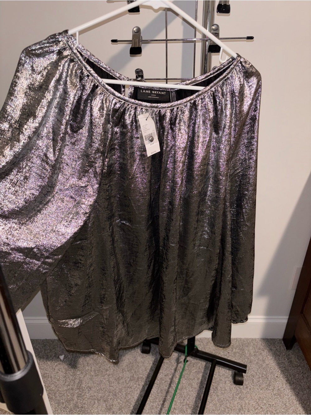 Lane Bryant Metallic Shimmery Off-Shoulder Blouse - Silver Sheen